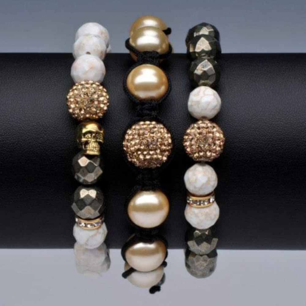 VERY ME Pyrite and White Turquoise Skull Bracelet